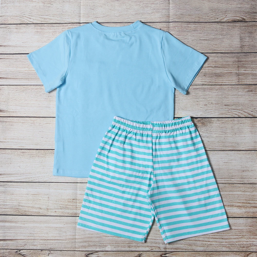 Naujas Mados Boutique Vasaros Blue Top marškinėliai Ir Dryžuotos Kelnės Dryžuotas Kišenės Ant Kūdikių Apranga, Drabužiai