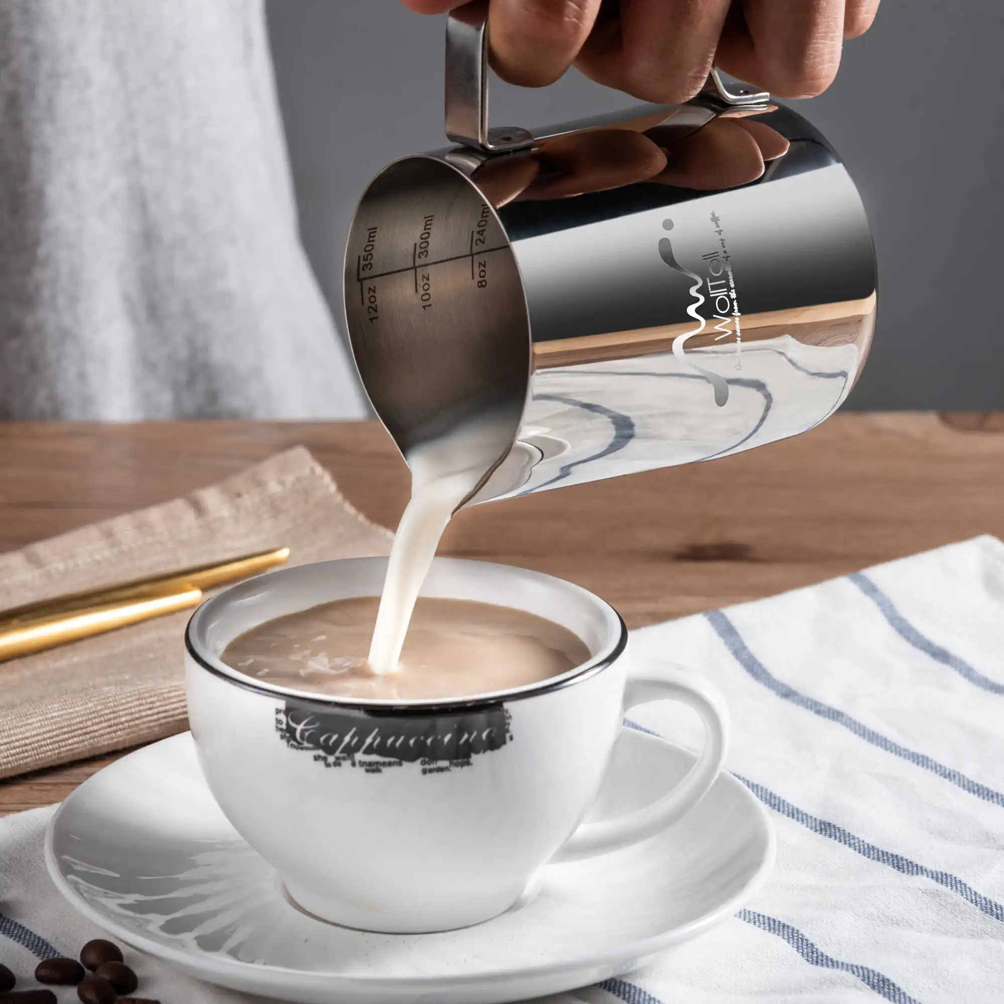 Nerūdijančio Plieno Pieno Putų Ąsotis Espresso Kavos Barista Amatų Latte Puodelis Kapučino Pieno Ąsotis Kremas Putų Ąsotis Maker