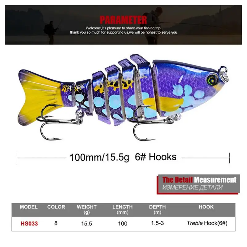 Nuskendo Wobblers Žvejybos Masalas 10cm 15.61 g 6 Multi Sujungta Swimbait Kietąjį Dirbtinį Masalą Lydeka/Bass Žvejybos Masalas