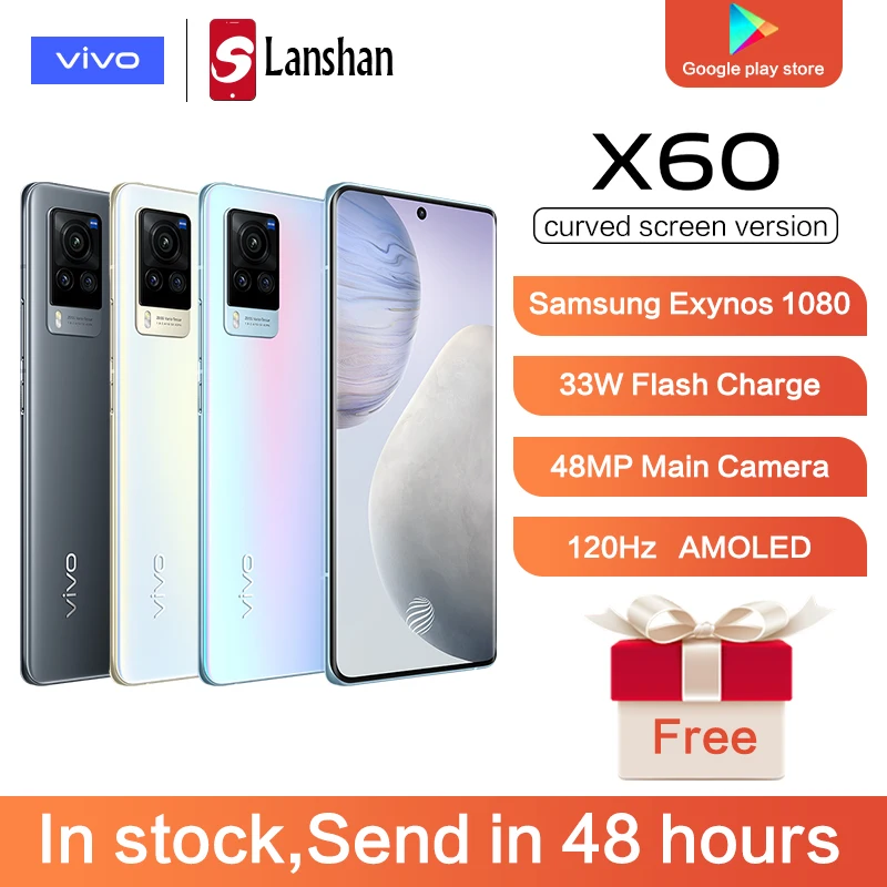 Originalus 5G vivo X60 Lenktas Ekranas Versija NFC Samsung Exynos 1080 8GB 256 GB 6.56