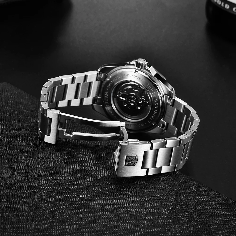 PAGRNE DIZAINO Top Brand Mechaninis Laikrodis Prabanga Safyro Stiklas Automatinis laikrodis iš Nerūdijančio Plieno, atsparus Vandeniui 100M vyriški Žiūrėti