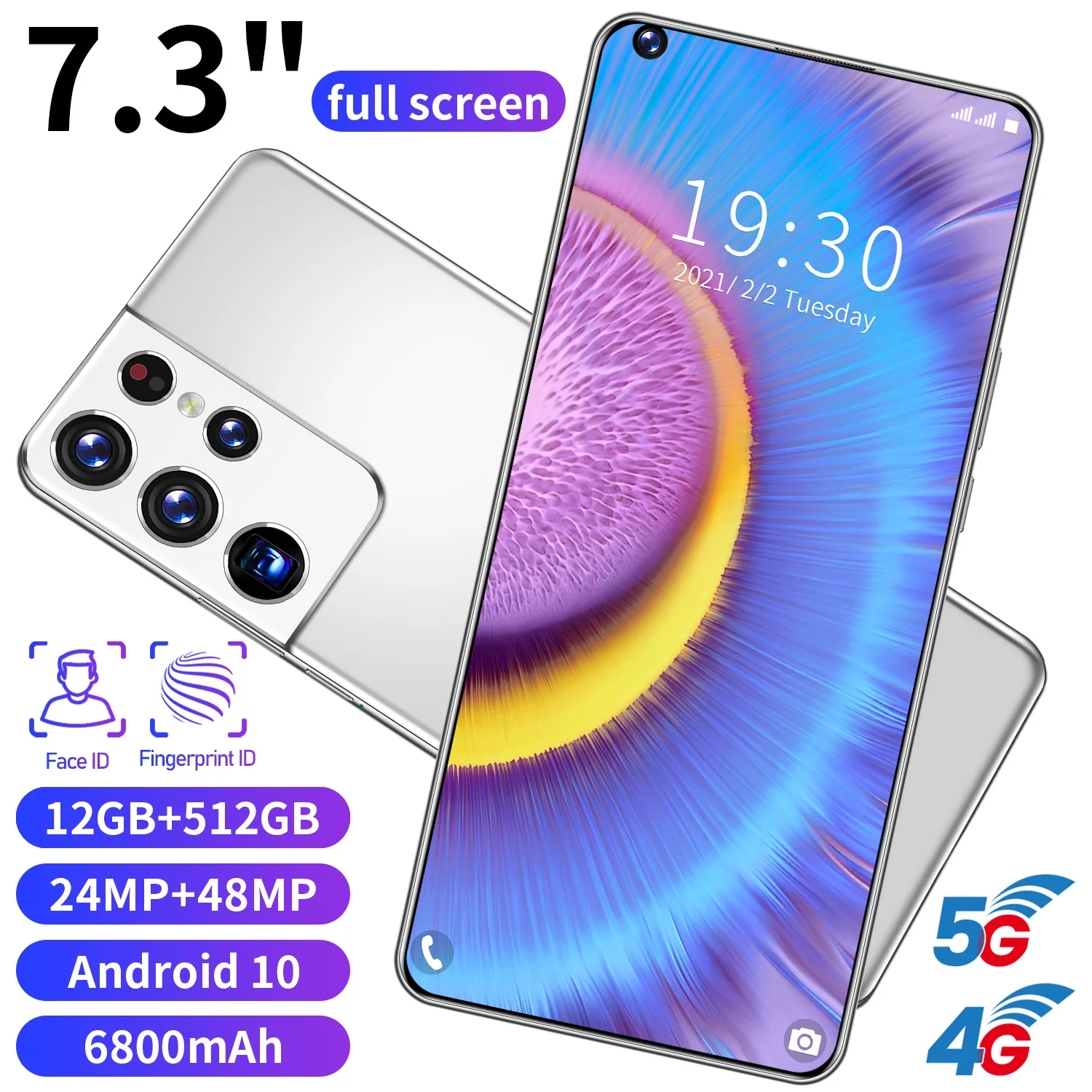 Pasaulinė Versija S21 Ultra 12+512 GB Išmanųjį telefoną Android10 7.3 Colių Full HD Ekraną, Paramą Veido\pirštų Atspaudų Atrakinti 4G 5GMobilePhone