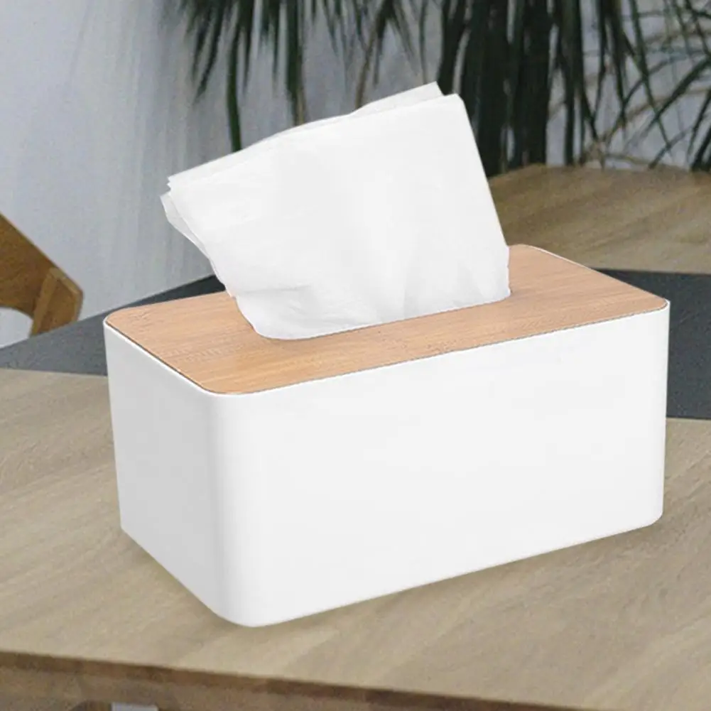 Plastikiniai, Baltos spalvos Audinio Dėžutė su Bambuko Medinės Padengti Telefono Lošimo Namų Virtuvėje Servetėlės Konteinerių Organizatorius Saugojimo Priedai