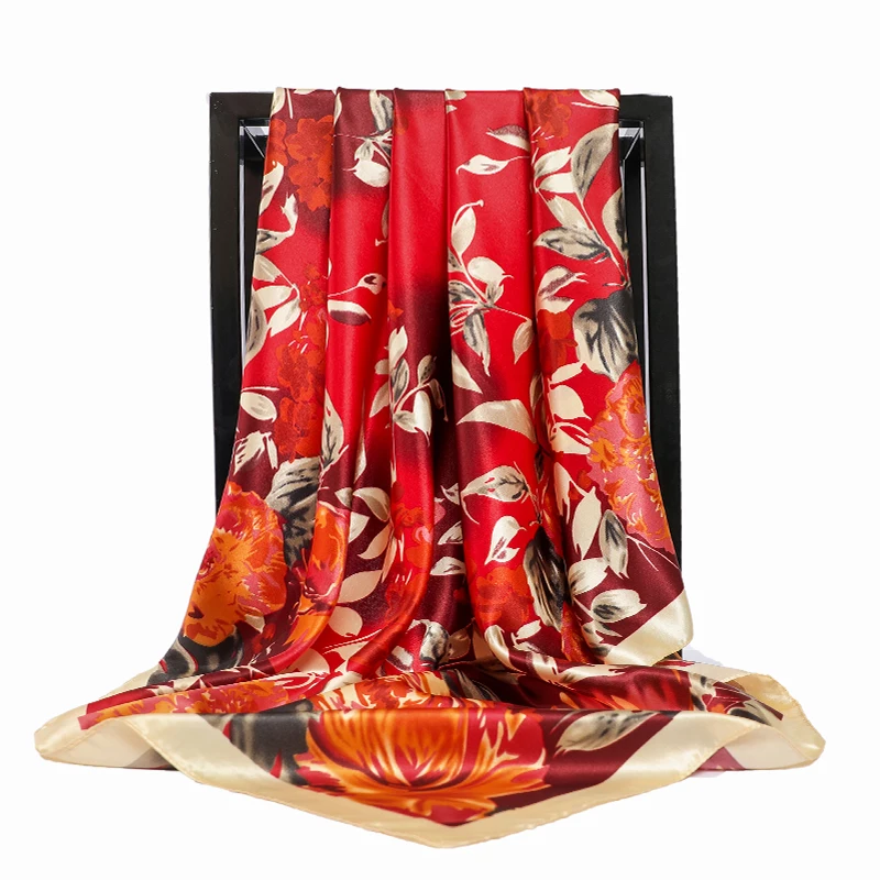 Prabangos Prekės Aikštėje Skara Mados Kinų stiliaus šalikas moterims, Moteriška 90*90cm Raudona Šilko Satino Kaklaskarės, Galvos šalikai, šaliai, kaklaskarės foulard bandanna