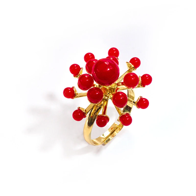 Prabangus Moterų Red White Pearl Reguliuojamas Žiedo Elegantiškas Vestuves Žavesio Aukso Žiedas Aksesuarų Mados Ponios Papuošalai Dovana