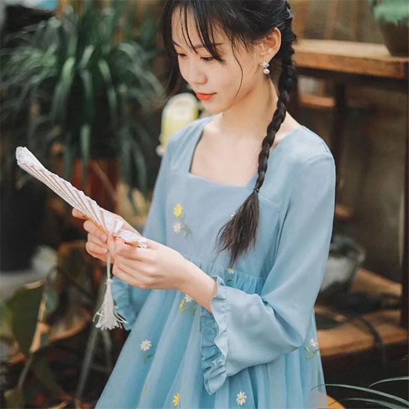 Saldus Moterims, Elegantiška Suknelė Vasaros Kinų Stiliaus Pagerėjo Hanfu Suknelė ilgomis Rankovėmis Aikštėje Apykaklės moteriški Drabužiai Rudens 2021