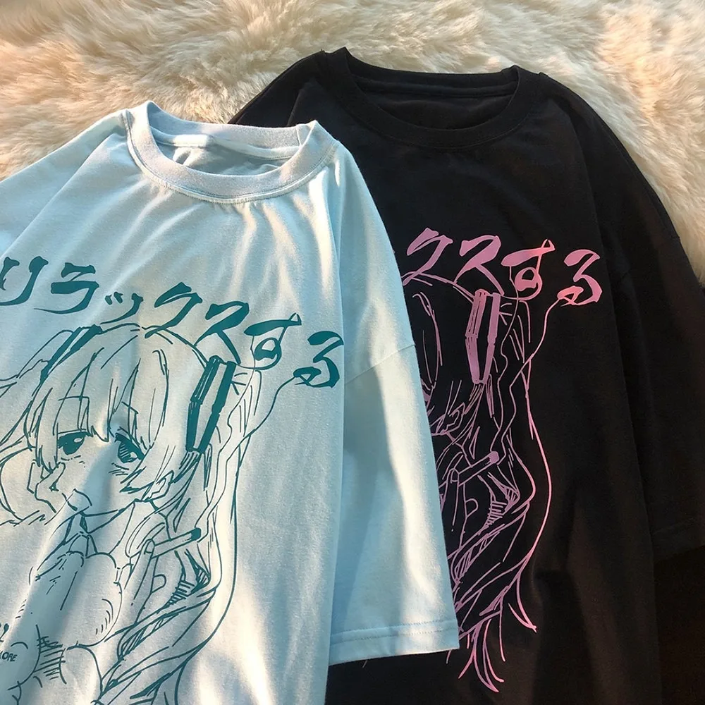 Saldus punk T-shirt moterims, vasaros 2021 korėjos ins Japonijos Harajuku stilius karšto anime spausdinti prarasti studentų trumpas rankovės marškinėliai