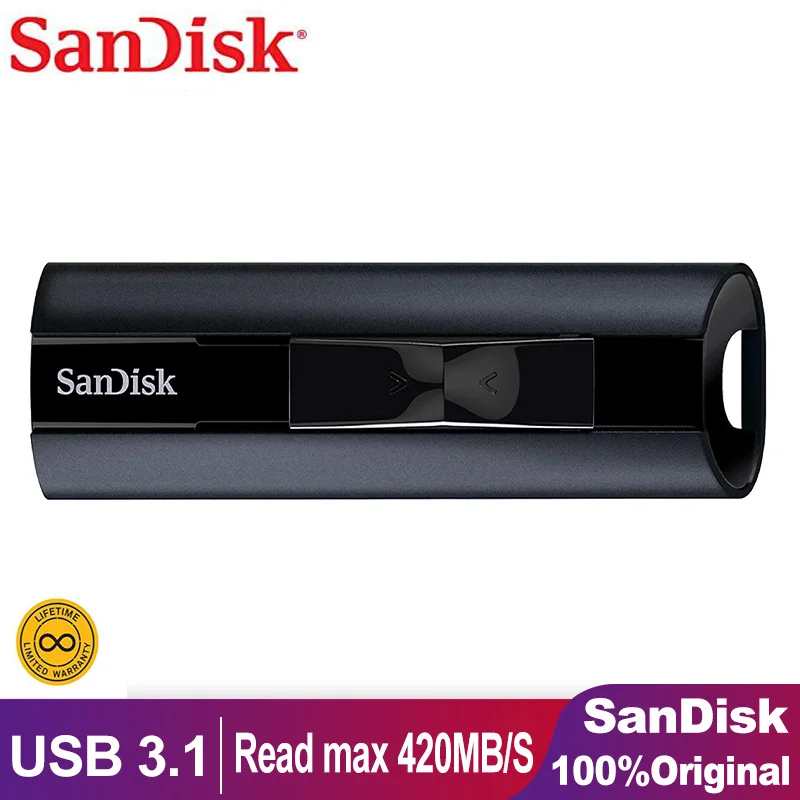 Sandisk Pendrive SSD USB Flash Drive 64GB 128GB 256 GB Didelės Spartos Metalo Kietojo Flash Drive Pen SSD USB 3.2 Stick Šifravimas
