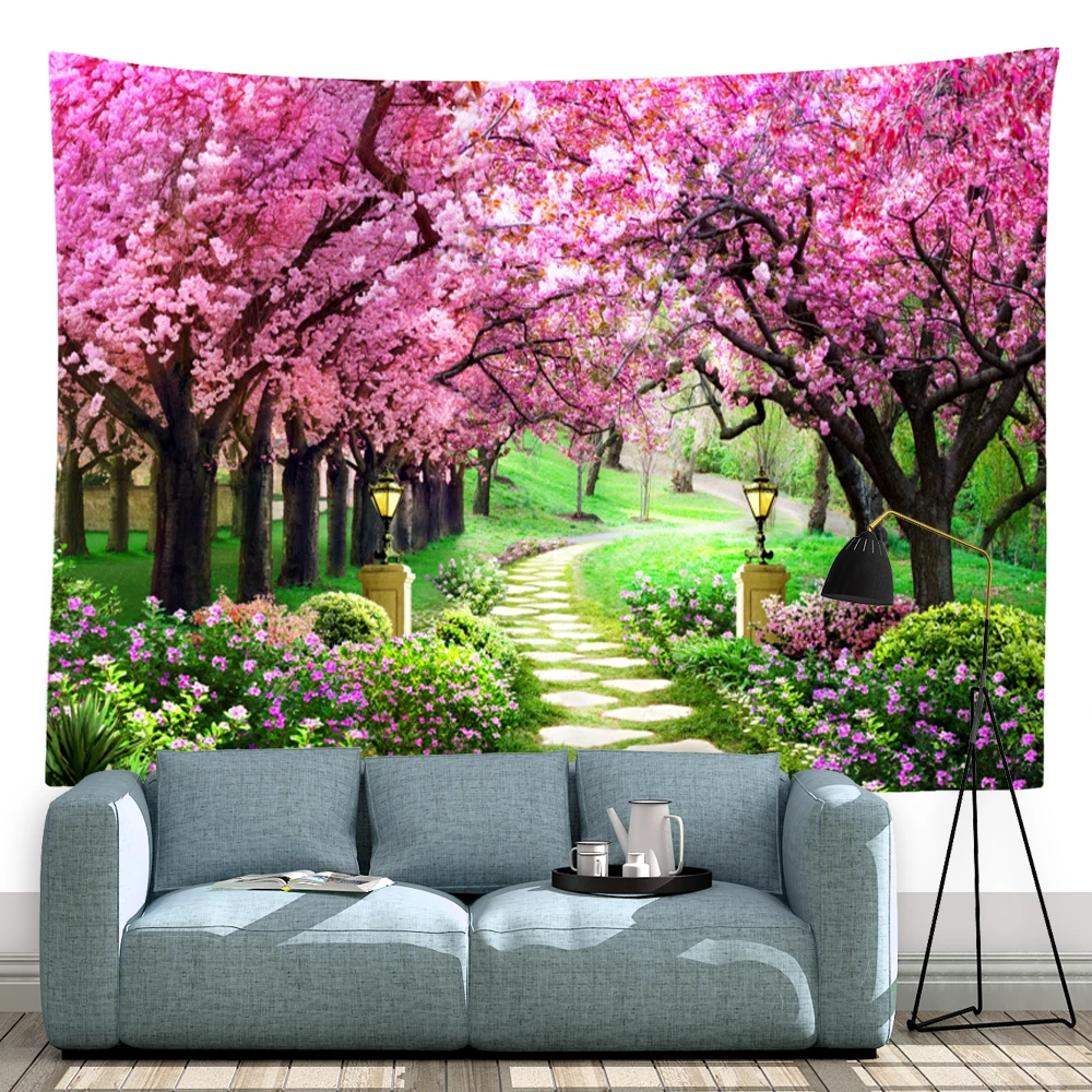 SepYue Cherry Blossom Avenue Kabinti Kraštovaizdžio Gobelenas Namų svetainė, Miegamasis Bendrabučio Sienų Dekoras
