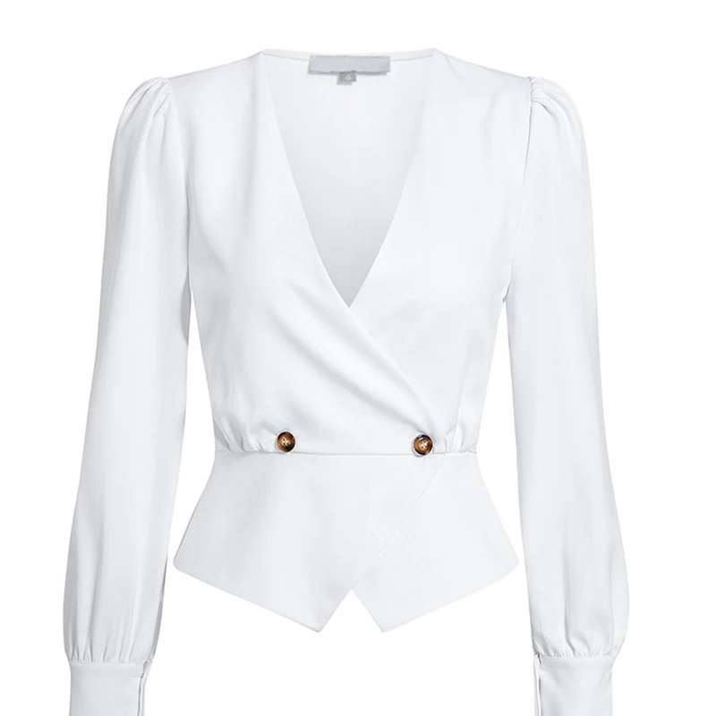 Sluoksniuotos ilgomis Rankovėmis Moterų Marškiniai Seksualus V-kaklo Mygtukus Moterų Marškiniai 2021 M. Pavasarį Atsitiktinis Mados Oficialaus Biuro Streetwear Ponios Viršų