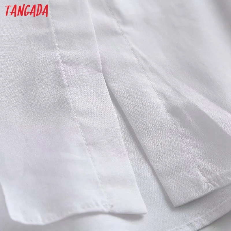 Tangada 2021 Moterų Retro Baltos Medvilnės Marškinėliai Vasaros Elegantiškos Moters Viršūnes 4C116