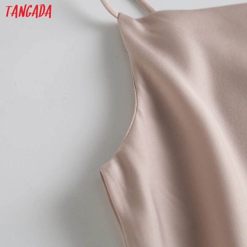 Tangada Moterų Elegantiškas Satino Camis Pasėlių Top Aukštos Kokybės Rankovių Backless Trumpos Palaidinės, Marškinėliai Moteriška Atsitiktinis, Kietas Viršūnes 6D53