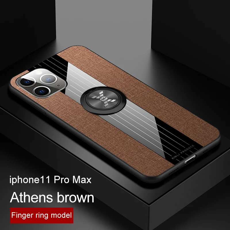 Telefono dėklas skirtas IPhone 11 Pro Max Atveju Magnetinis Žiedas Turėtojas Minkštųjų Rėmo Audinio Audinio Atgal Case for IPhone XS Max XR X 8 7 6 Plius
