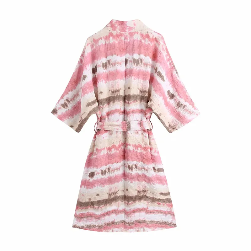 TRAF Viršuje Za 2021 Kimono Moterys Vasarą Kaklaraištis Dažų Ilgai Moteris Paplūdimio Kimono Derliaus Japonijos Surišti Diržais Streetwear Atsitiktinis Palaidinė