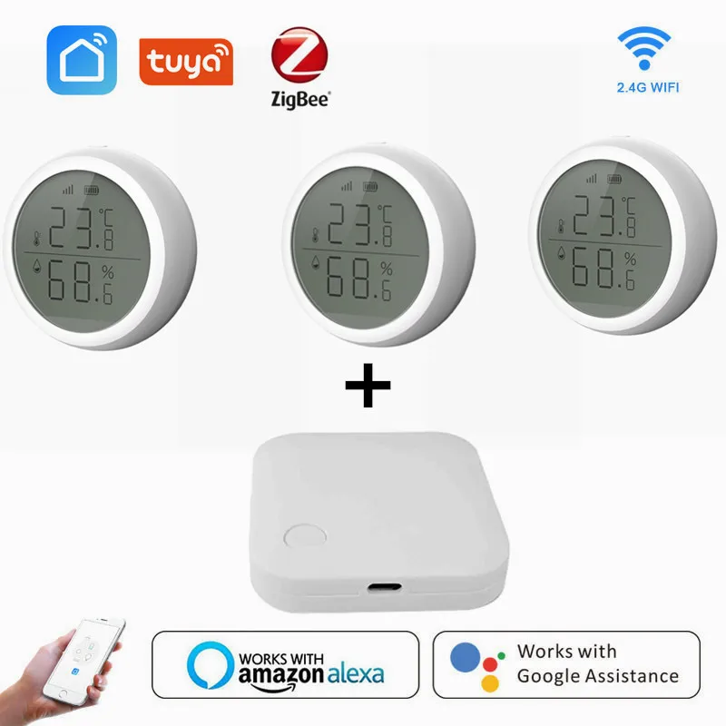 Tuya Smart Home ZigBee Temperatūros Ir Drėgmės Jutiklis Patalpų Termometras Su Drėgmėmačiu LED Ekranas, Veikia Su Alexa, Google