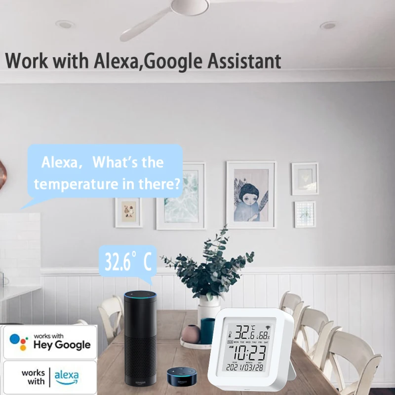 Tuya WiFi Smart Temperatūros Ir Drėgmės Jutiklis USB Power Su skystųjų KRISTALŲ Ekranas Paramos Alexa, Google Namų Darbas Su Smart Gyvenimas/Tuya