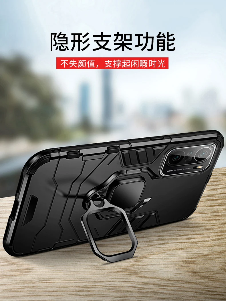 Už Xiaomi Redmi 10 Pastaba Pro Atveju Sunku Su Stovu Šarvai atsparus smūgiams apsauginis galinis Dangtelis Atveju Xiaomi Redmi K40 Pro Poco F3