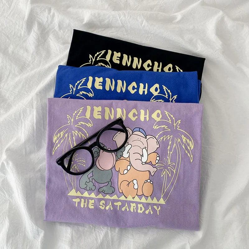 Vasaros Mados Laišką, Print T-shirt Moterims, Atsitiktinis Trumpas Rankovės Violetinė Gyvūnų Modelio Tiesios Medvilnės Megztinis Plius Dydis Viršų