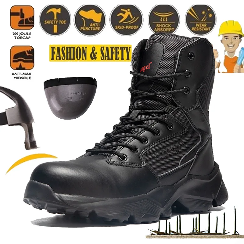 Visą sezoną vyrų aukštą valstybės sauga, darbo batai anti-smashing plieno toe skrybėlę, batus, nesunaikinami darbo batai