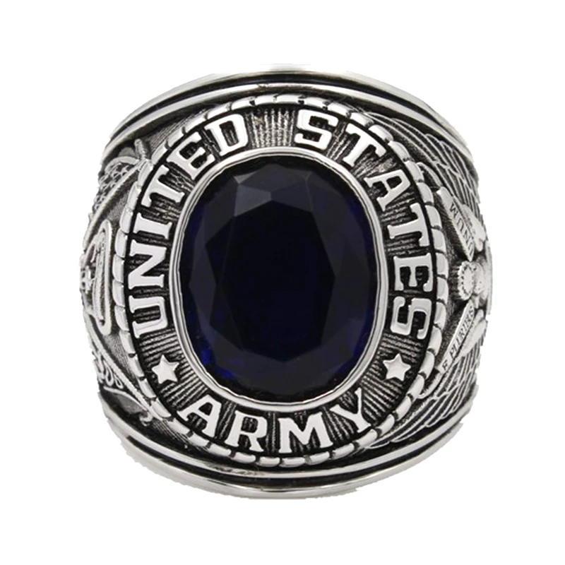 Vyriški Jungtinės amerikos valstijos JAV Armijos Karinės karys, Veteranas, Puikus Brangakmenių akmens Sterlingas Sidabro Žiedas