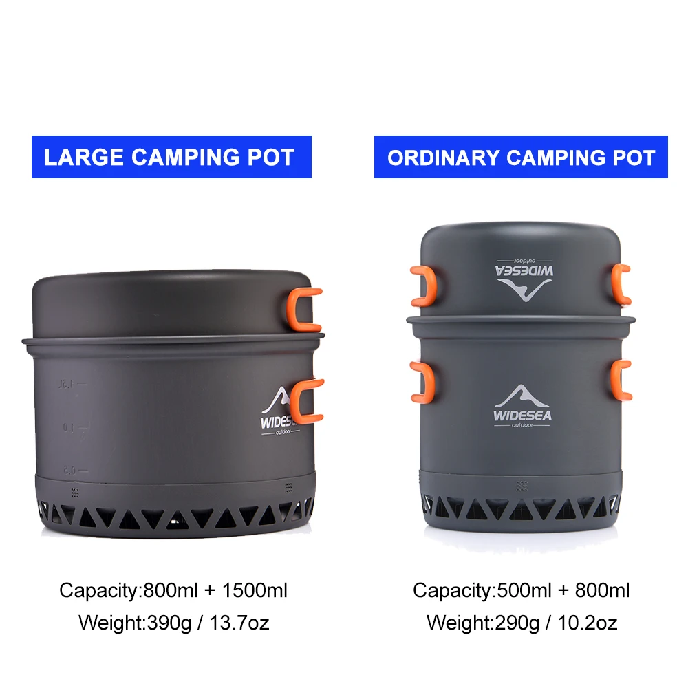 Widesea Camping Cookware 2.3L Set Pots Outdoor Cooking Heat Cooker Travel Tableware Bowler Tourist Kitchen Pot Utensil Equipment