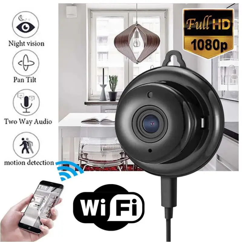 WIFI Mažas Fotoaparatas Infraraudonųjų spindulių ryšiu 1080P Mini Belaidė IP Kamera, Naktinio Matymo VAIZDO Kamera Motion Detect Home Security Dual Audio