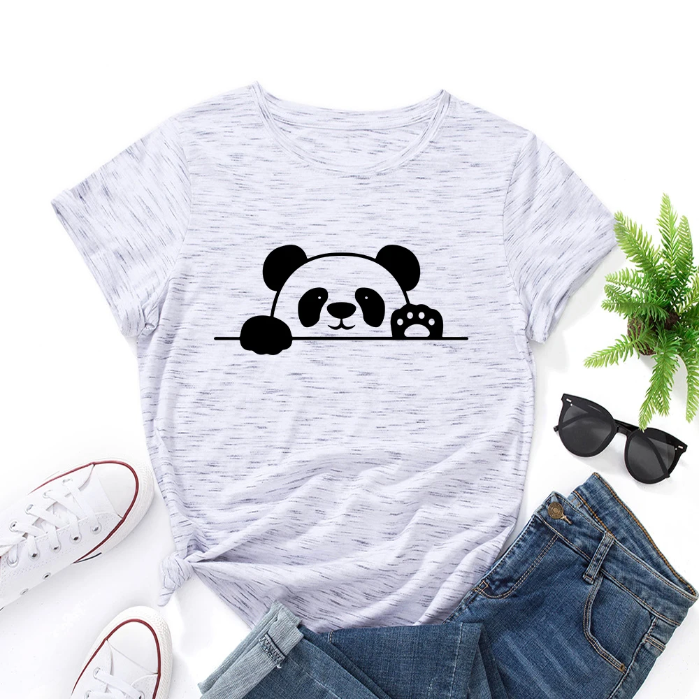 Žavinga Panda Marškinėliai Moterims Mielas Panda Bear T-Shirt Laukinių Gyvūnų Mylėtojas Moterų Grafinis Tee Vasaros Medvilnės trumpomis Rankovėmis Viršūnes