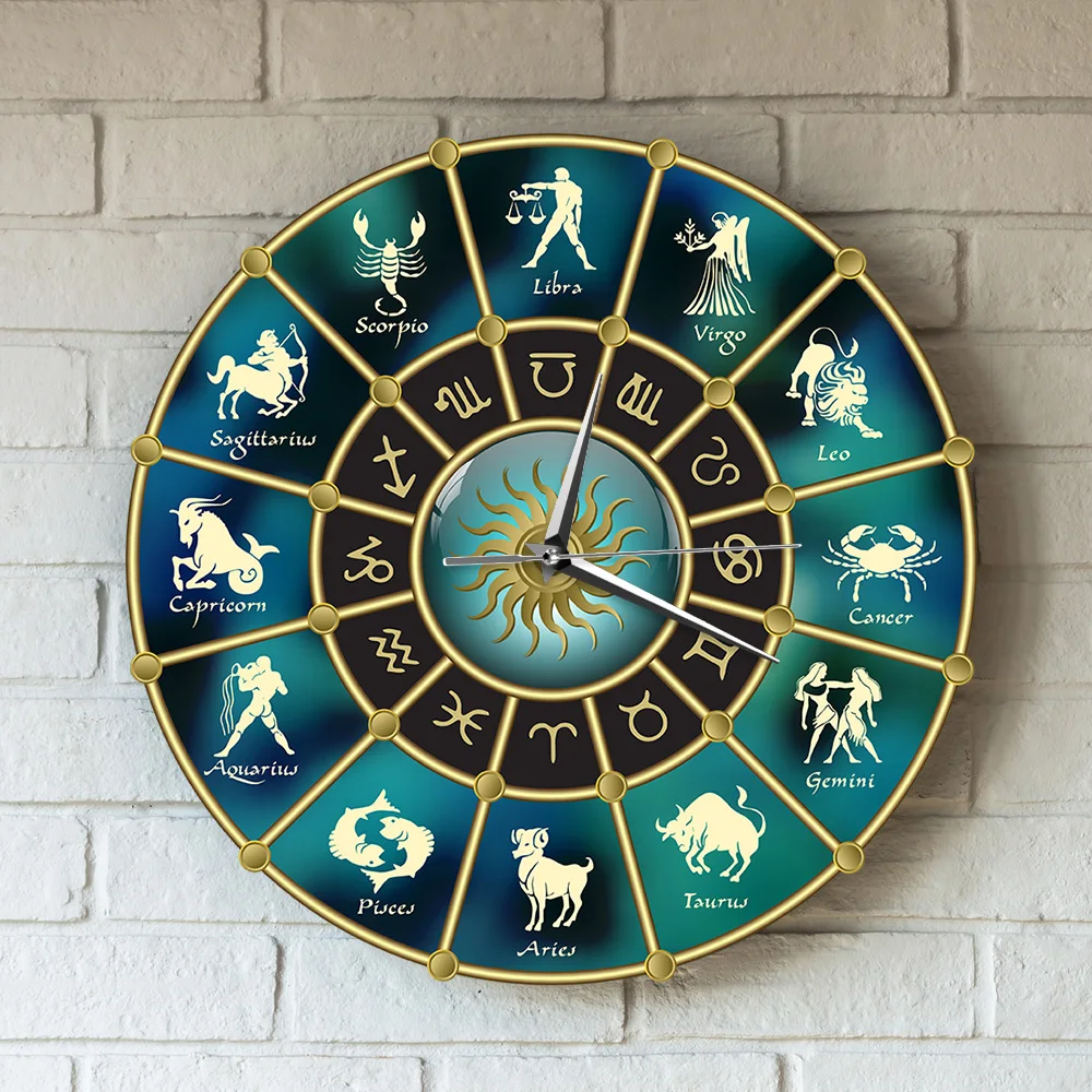 Ženklai Zodiako Akrilo Išjungti Aukso Mėlyna Horoskopas Ratas su Sieninis Laikrodis Žvaigždynas Astrologija Simbolis Namų Dekoro Sienos Žiūrėti