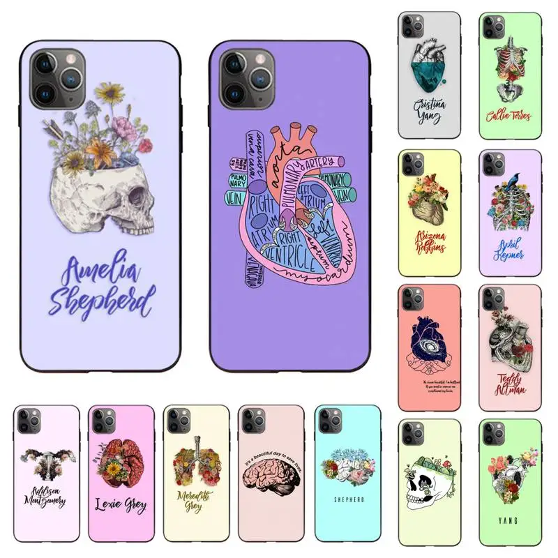 Žmogaus anatomija gėlės organų širdies Meridiano Inkstų Meno Telefono dėklas skirtas iPhone 11 12 pro XS MAX 8 7 6 6S Plus X 5S SE 2020 XR