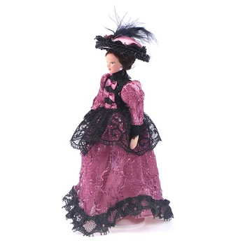 1:12 Miniatiūriniai Lėlių Porceliano Lėlės Modelis Little Pretty Girl Kostiumas Berniukui Lady Viktorijos Raudona Suknelė Lėlių Dekoras