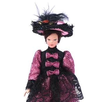1:12 Miniatiūriniai Lėlių Porceliano Lėlės Modelis Little Pretty Girl Kostiumas Berniukui Lady Viktorijos Raudona Suknelė Lėlių Dekoras