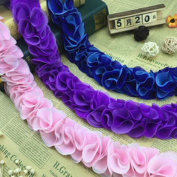 1 kiemas, Violetinė Juoda 3D Gėlės Šifono Grupių Nėrinių Apdaila, Nuotaka, Vestuvinė Suknelė, Nėrinių Juostelės Audinio Aplikacijos Apipjaustymas Siuvimo Amato