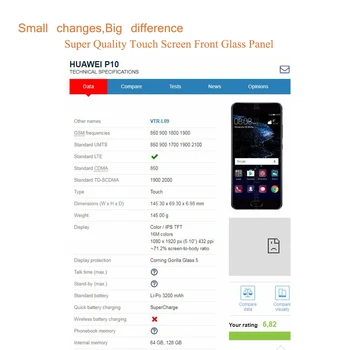 10vnt/daug Huawei P10/P10 Lite/P10 Plus Jutiklinis Ekranas P10Lite Touch Panel Jutiklis skaitmeninis keitiklis Priekinis Stiklas, Išorinis LCD OBJEKTYVAS P10Plus