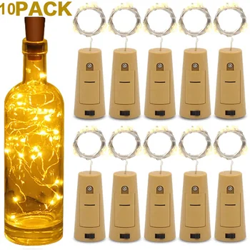 10x Baterija Girliandą Vyno Butelis Žibintai su Kamštienos 20 LED Vario Viela, Spalvinga Pasakų Žibintai String partijų Vestuvių Dekoras
