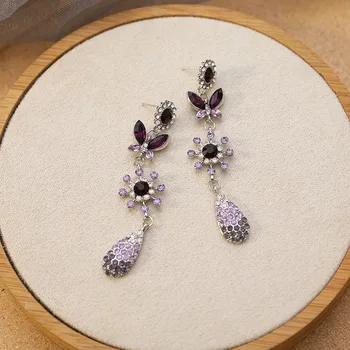 2020 Naujų Korėjos Derliaus Populiarus Drugelis Violetinė Gradientas Kristalų Gėlių Lašas Auskarai Moterims, Vandens Lašas Pakabukas Papuošalai