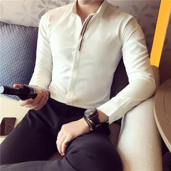 2021 Bohemijos stiliaus vyriški pavasario Atsitiktinis ilgomis rankovėmis marškinėliai/Vyrų slim fit atvartas Verslo marškinėliai Juoda balta, Plius dydis S-5XL