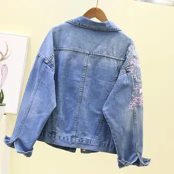 2021 m. Pavasarį, Rudenį Džinsai Striukė korėjos Embroideried 3D Gėlės Skylę Kaubojus Viršutiniai drabužiai Priežastinis Moterų Demin Kailis Jaqueta Feminina