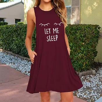 2021 Moterų Laišką Nightgowns Ir Sleepshirts Sleepwear Mielas Miego Marškinėliai Spausdinami Naktį Suknelė Be Rankovių Naktiniai Drabužiai
