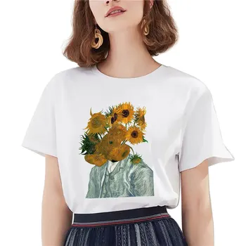 2021 Moterų Tshirts Derliaus Marškinėlius Moterų Tees Vincent Van Gogh Harajuku Estetinės Aliejaus Tapybai Trumpas rankovės Mados ponios viršūnės