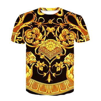 2021 Naujas Aukso Grandinės Spausdinti 3D T-shirt Vasaros Stiliaus trumpomis Rankovėmis Prabanga Royal Vyrų Hip-Hop T-shirt