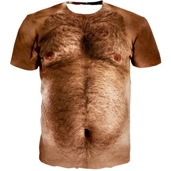 2021 naujas mados 3DT marškinėliai vyriški seksualus krūtinės plaukų raumenų trumpomis rankovėmis vasarą vyriški T-shirt juokinga