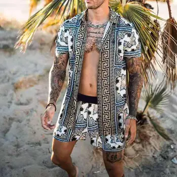 2021 Naujas Mados Havajų Paplūdimyje Nustatyti Mens Spausdinimo Rinkinys Trumpas Rankovės Vasaros Atsitiktinis Gėlių Marškinėliai Paplūdimys Dviejų Dalių Kostiumas Vyrų Rinkiniai
