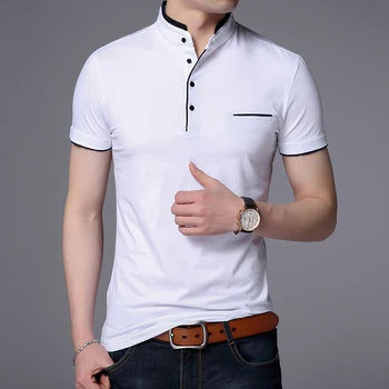 2021 Naujas Mados Prekės ženklo Polo Marškinėliai, vyriški Vasaros Mandarinų Apykaklės Slim Fit vientisos Spalvos Mygtuką, Kvėpuojantis Polo Atsitiktinis Vyrų Drabužiai.