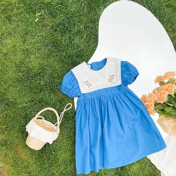 2021 Naujų mergaičių gėlių siuvinėjimas sailor apykaklės princesė suknelės vasaros mados sluoksniuotos rankovėmis prarasti suknelė