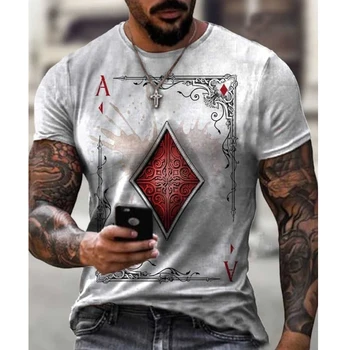 2021 Vasaros Marškinėliai, vyriški marškinėliai Kaukolės Žaidimo Kortelės 3D Spausdinimo Retro vyriški marškinėliai Atsitiktinis Gatvės Dėvėti Negabaritinių Slim T-shirt Viršų