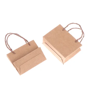 2VNT 1:12 Miniatiūriniai Lėlių Mini Kraft Paper Bag Rankinė Lėlės Pirkinių Krepšys Mados Rankinės Lėlės Pirkinių Krepšys