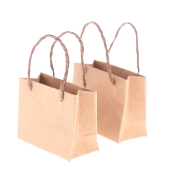 2VNT 1:12 Miniatiūriniai Lėlių Mini Kraft Paper Bag Rankinė Lėlės Pirkinių Krepšys Mados Rankinės Lėlės Pirkinių Krepšys