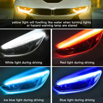 2vnt Automobilių Žibintai Įvairių Spalvų LED Šviesos Juostelės Posūkio Signalo Žibintai Headlig Eilės Teka RGB Šviesos važiavimui Dieną DRL APP
