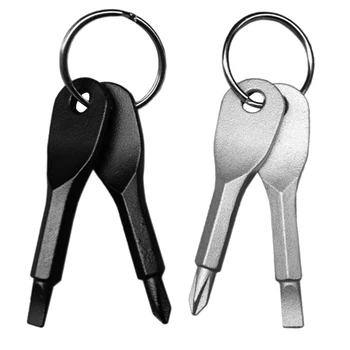 2vnt Nešiojamų Rakto Formos Phillips Juostinėmis Atsuktuvas su Keychain Daugiafunkcinių Mini Pocket Remonto EDC Priemonės Mini