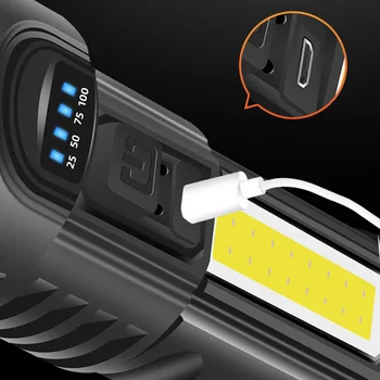 3 Režimais, atsparus Vandeniui Žibintuvėlis, Nešiojamų COB LED Taktinis USB Įkrovimo Kempingas Žibintų Zoomable Žibintuvėlis Dėmesio Šviesos Lempos